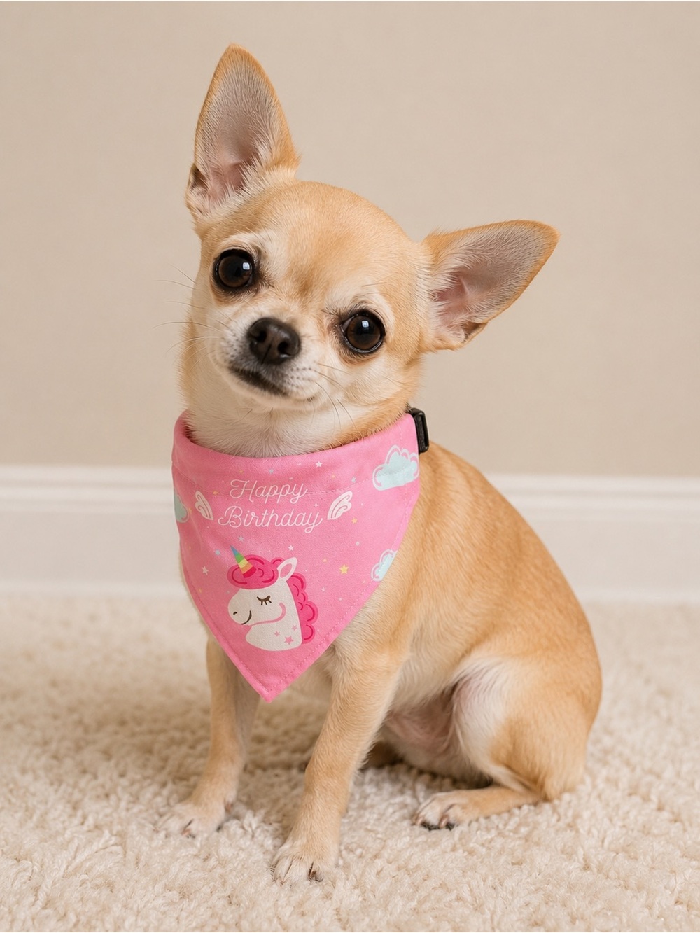 Worn Once! Pink Unicorn "Happy Birthday" Bandana Collar Accessory